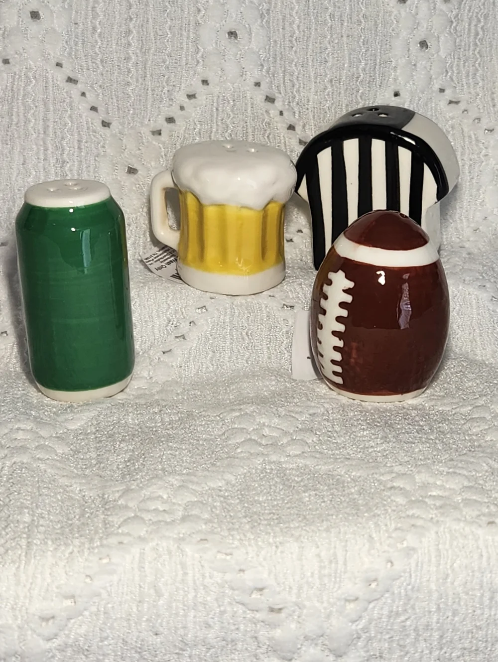 Salt And Pepper Shakers Referee Shirt, Football, Mug Of Beer, Can Of Beer